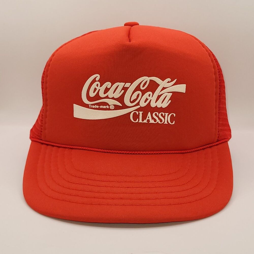 Vtg Coca-Cola Classic Trucker Hat Mens Red Adjustable Snapback Rope Foam inside